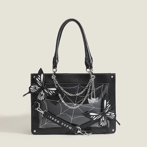 Gothic Butterfly Spider Web Ita Bag PU Leather Shoulder Crossbody Tote Handbag Dark Lolita Style For Women Girls