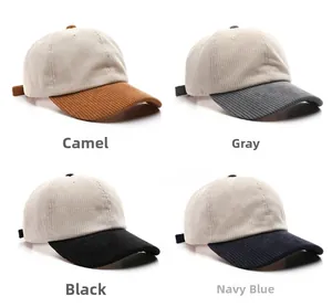 Corduroy baseball cap color options in camel, gray, black and navy blue with velvet texture