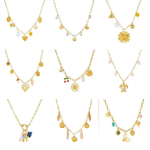 Colliers dorés avec pendentifs cœur et fleur évidés aux designs élégants variés