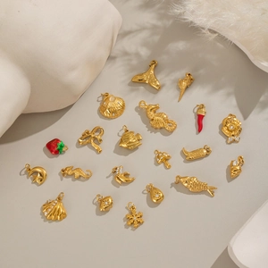 Marine theme 18K gold stainless steel charms set with seahorse and shell pendants