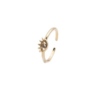 Minimalist evil eye open ring with golden finish and clear cubic zirconia gemstone