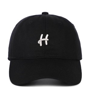 Classic black cotton baseball cap featuring a white 3D embroidered H letter logo