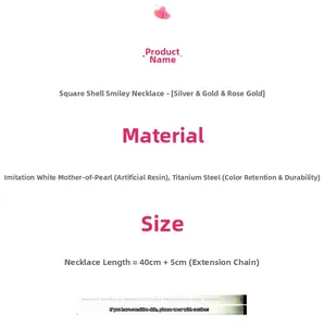 Specifications of smiley face necklace made of titanium steel with shell-like resin inlay