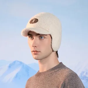 Winter thermal knit baseball cap with ear flaps and plush lining for outdoor warmth