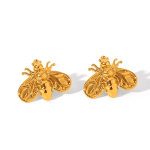 Chic 18K gold plated stainless steel bee stud earrings with a high-polished metallic finish