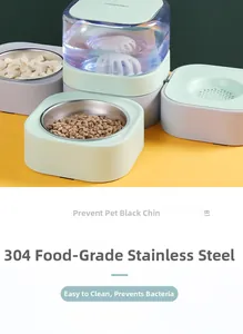 Close-up of the 304 stainless steel food bowl and automatic water dispenser system
