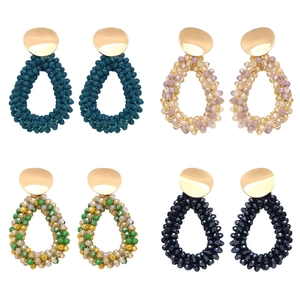 Retro Teardrop Dangle Earrings With Colorful Beaded Hollow Weave Geometric Bohemian Style Jewelry For Women