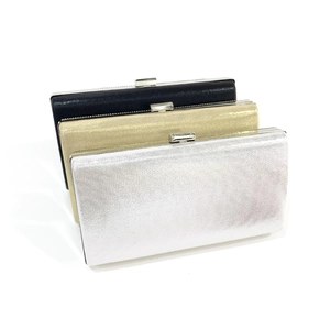 Elegant rectangle evening clutch bag with metallic glitter texture and rhinestone frame