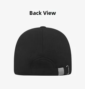 Back view of winter baseball cap showing twill fabric and adjustable metal buckle