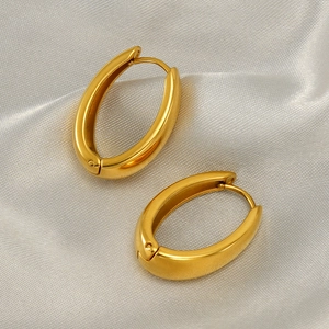 Chunky Oval Hoop Earrings 18K Gold Plated Stainless Steel Minimalist Geometric Fashion Jewelry For Women