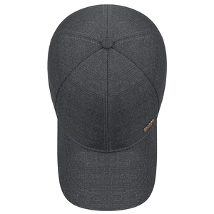 Classic charcoal grey business baseball cap with six-panel structure and gold metal plate