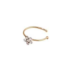 Gold floral nose ring with sparkling rhinestones set against a clean white background
