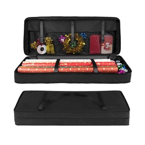 Black 600D Oxford Christmas wrapping paper storage bag with multi-functional compartments