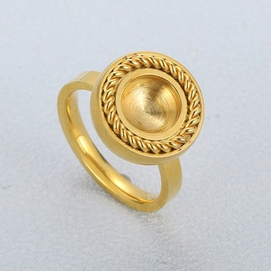 Stainless Steel Ring Round Tray Base Twisted Rope Edge Gold Plated Retro Geometric DIY Finger Jewelry For Men