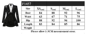 Guide des tailles détaillé pour robe blazer à paillettes avec mesures XS-L en centimètres