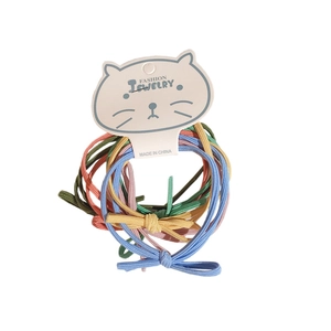 Set of six colorful braided bow hair ties displayed on a cute cat-shaped card
