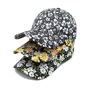 Floral Print Baseball Cap 100% Polyester Women Adjustable Metal Buckle Outdoor Sunshade Korean Fashion Hat