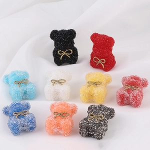 Cute resin bear beads with sugar texture and golden bows for DIY jewelry making