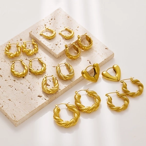 Twisted Hoop Earrings Gold Plated Stainless Steel Chunky U Shaped Heart Quilted French Vintage Jewelry For Women