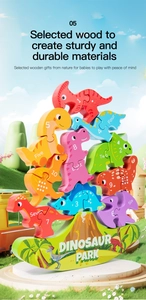 Detail of wooden dinosaur stacking blocks with numbers 1-10 on a green landscape base
