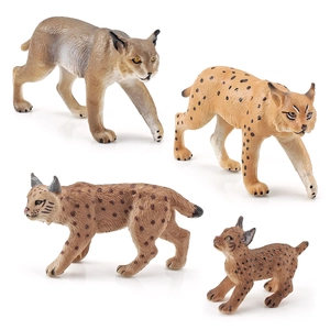 Set of four lifelike forest lynx and wild cat figurines for educational toy play