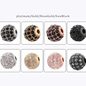 8mm micro-pave cubic zirconia beads in platinum, gold, rose gold and gun black plating