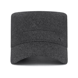 Men winter dark grey flat top cap with fleece lining and ear protection warm fabric