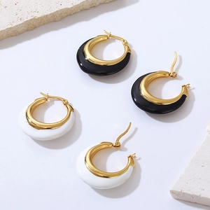 Geometric Hoop Earrings Stainless Steel Real Gold Plated Enamel Drip Oil Vintage Minimalist Jewelry For Women