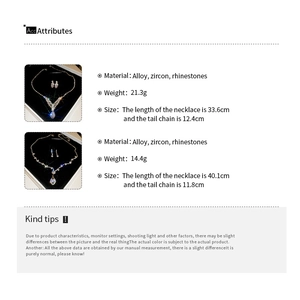 Spécifications du set de bijoux gouttes en zircon avec détails de poids et longueurs