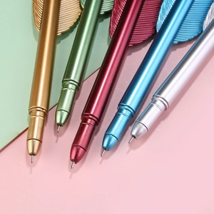 Five-piece set of creative feather-shaped metallic pens in gold, green, red, blue, and silver