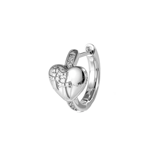 Silver heart hoop earrings with cross engraving and sparkling cubic zirconia stones