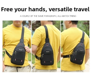 Detailansicht der wasserfesten Oxford-Brusttasche mit integriertem Kopfhörerloch-Design