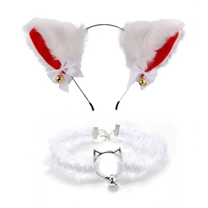Détails du serre-tête oreilles de chat et tour de cou en dentelle avec cloches pour cosplay