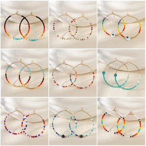 Bohemian Seed Bead Hoop Earrings Colorful Handmade Glass Beads Ethnic Jewelry Stainless Steel Earring Post For Women