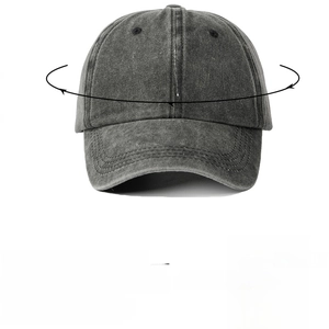 Dark gray denim baseball cap with Jesus embroidery and head size measurement guide