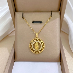 Virgin Mary Portrait Pendant Necklace Gold Plated Stainless Steel Copper Zirconia Religious Jewelry For Women Elegant