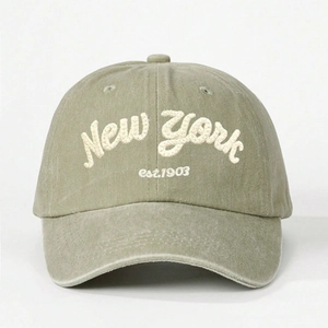 Olive green washed cotton baseball cap featuring white New York 1903 embroidery