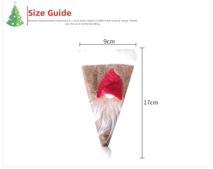 Detailed view of gnome Christmas cutlery holder dimensions showing 17cm height and 9cm width