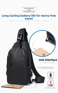 Details des externen USB-Ladeanschlusses und des wasserdichten Oxford-Gewebes der schwarzen Tasche