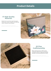 Detail view of Chinese lotus print jewelry box with black velvet lining and paper texture