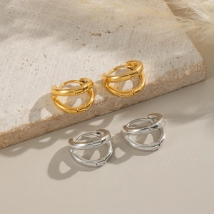 Double Layer C Shaped Hoop Earrings 304 Stainless Steel 18K Gold Plated Smooth Geometric Jewelry For Women Hypoallergenic