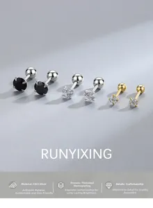 Three pairs of S925 sterling silver four-prong stud earrings with screw backs and cubic zirconia