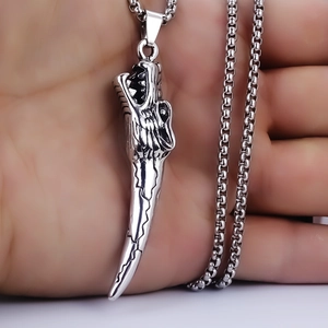 Collier avec pendentif dent de loup en acier inoxydable vintage pour homme, chaîne box
