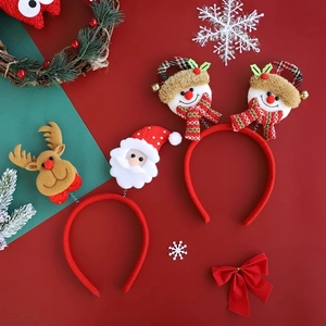 Christmas snowman and reindeer headbands set with festive red plush decorations