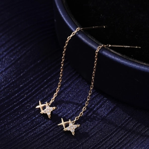 Elegant gold star tassel drop earrings with sparkling cubic zirconia on S925 silver needles