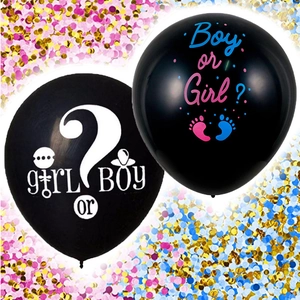 Gender Reveal Balloon Black Latex Boy Or Girl Print Pink Blue Confetti Baby Shower Decoration Large Round Surprise