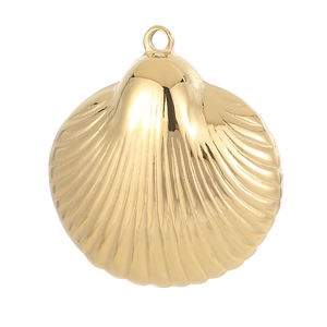 Polished gold scallop shell pendant made of stainless steel with a hollow cutout design