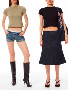 Slim fit knitted crop top in khaki and black with round neck and rolled edges