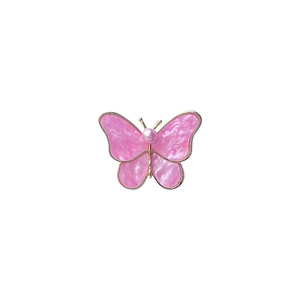 Pink mother-of-pearl butterfly brooch with gold plating and pearl accent for women