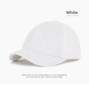 Close-up of breathable white mesh fabric on a sports baseball cap with short brim